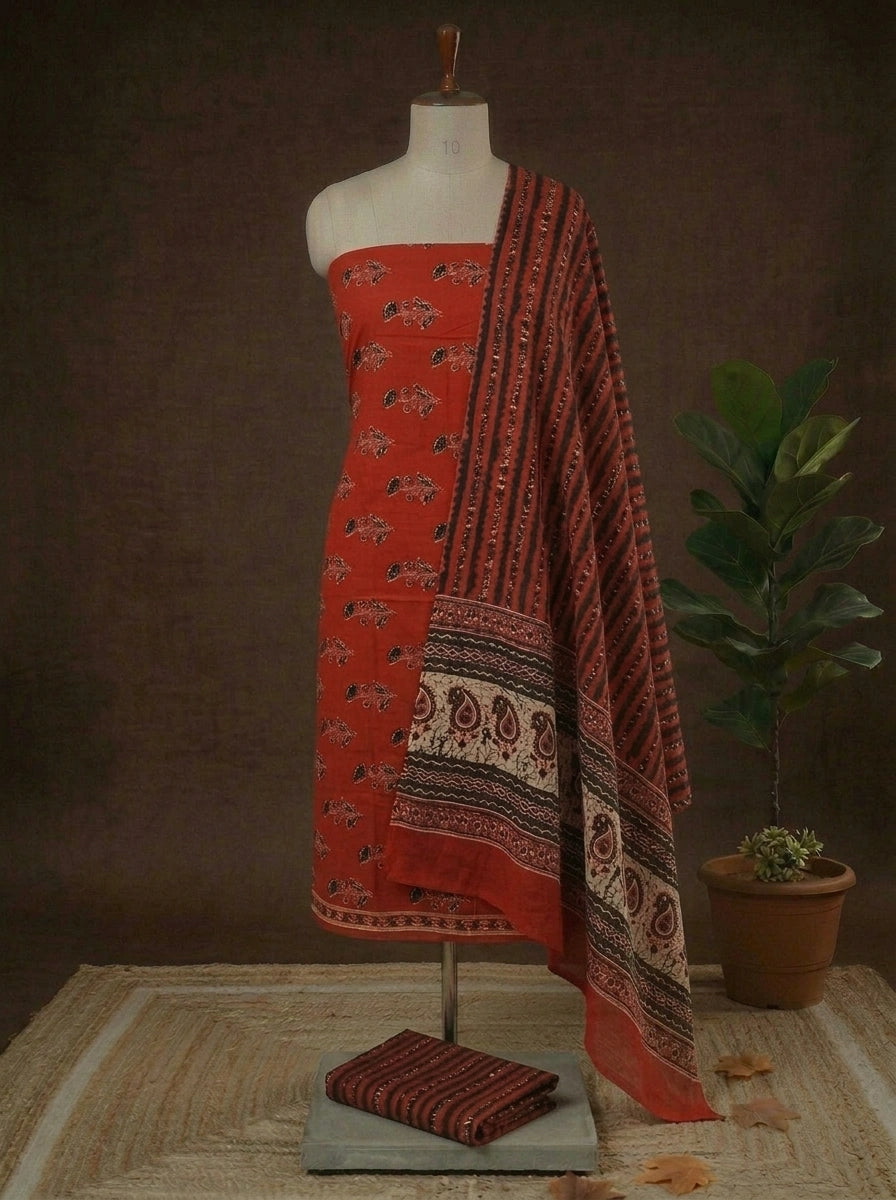 Pure Red cotton dress material online at best price 