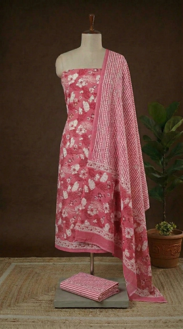 Pure Dark peach cotton dress material online at best prices 