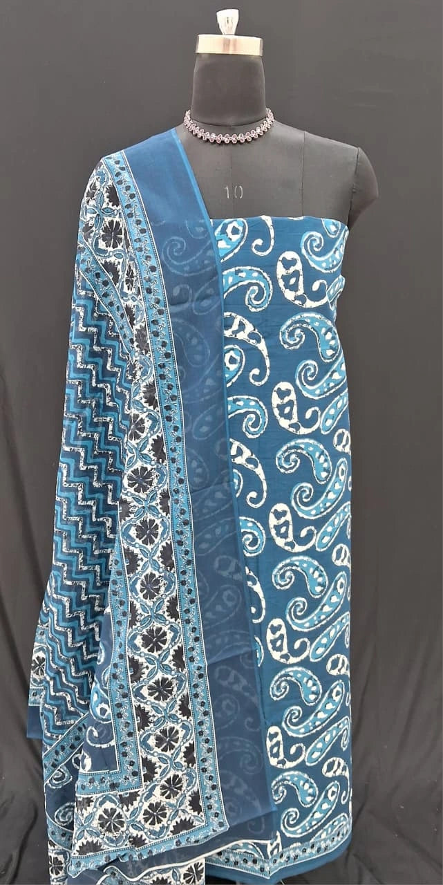 Shop Pure Navy blue cotton dress material online 