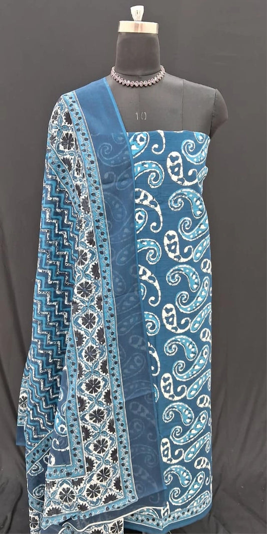 Shop Pure Navy blue cotton dress material online 