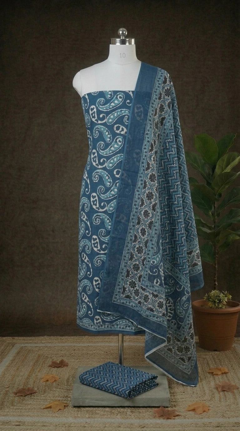 Shop Pure Navy blue cotton dress material online 