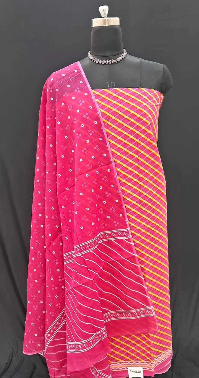 Buy Rani pink cotton dress material online at the best price 