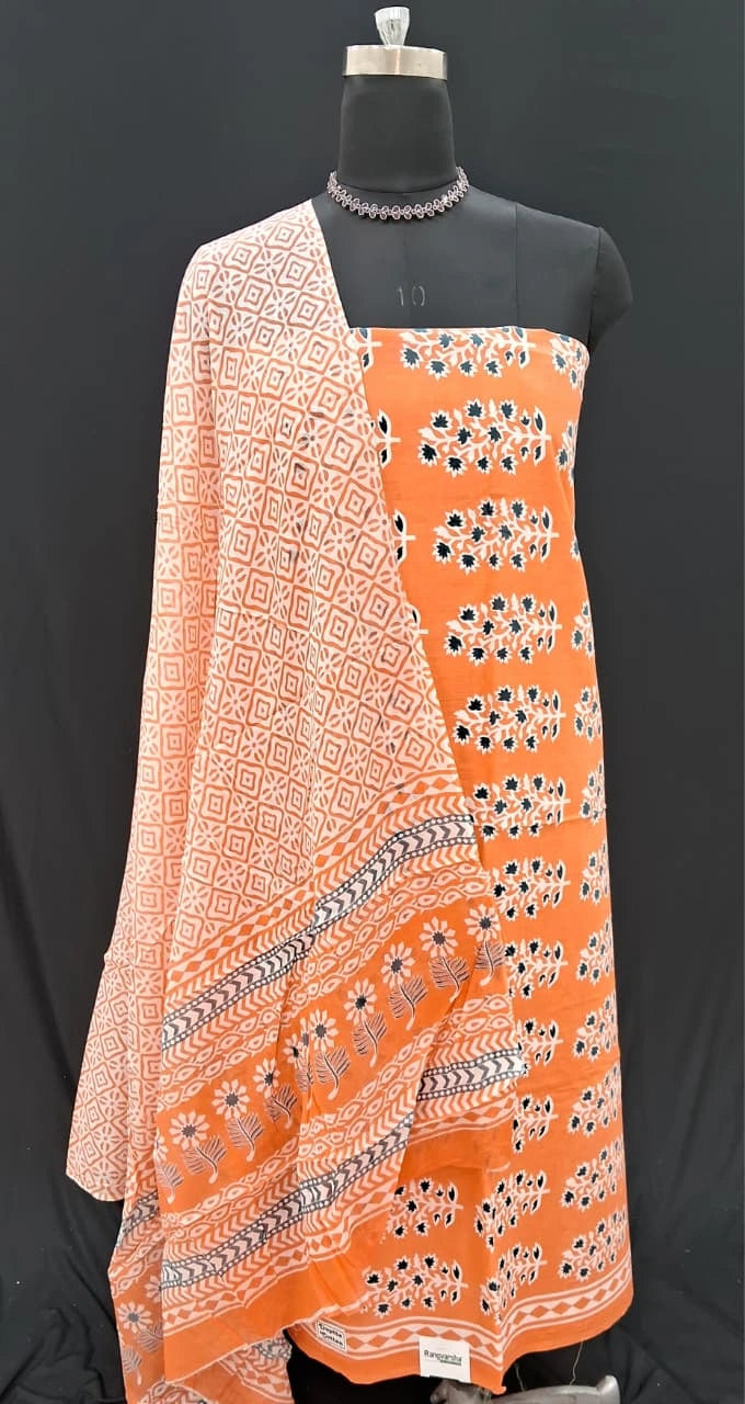 Buy Pale Orange cotton dress material online 