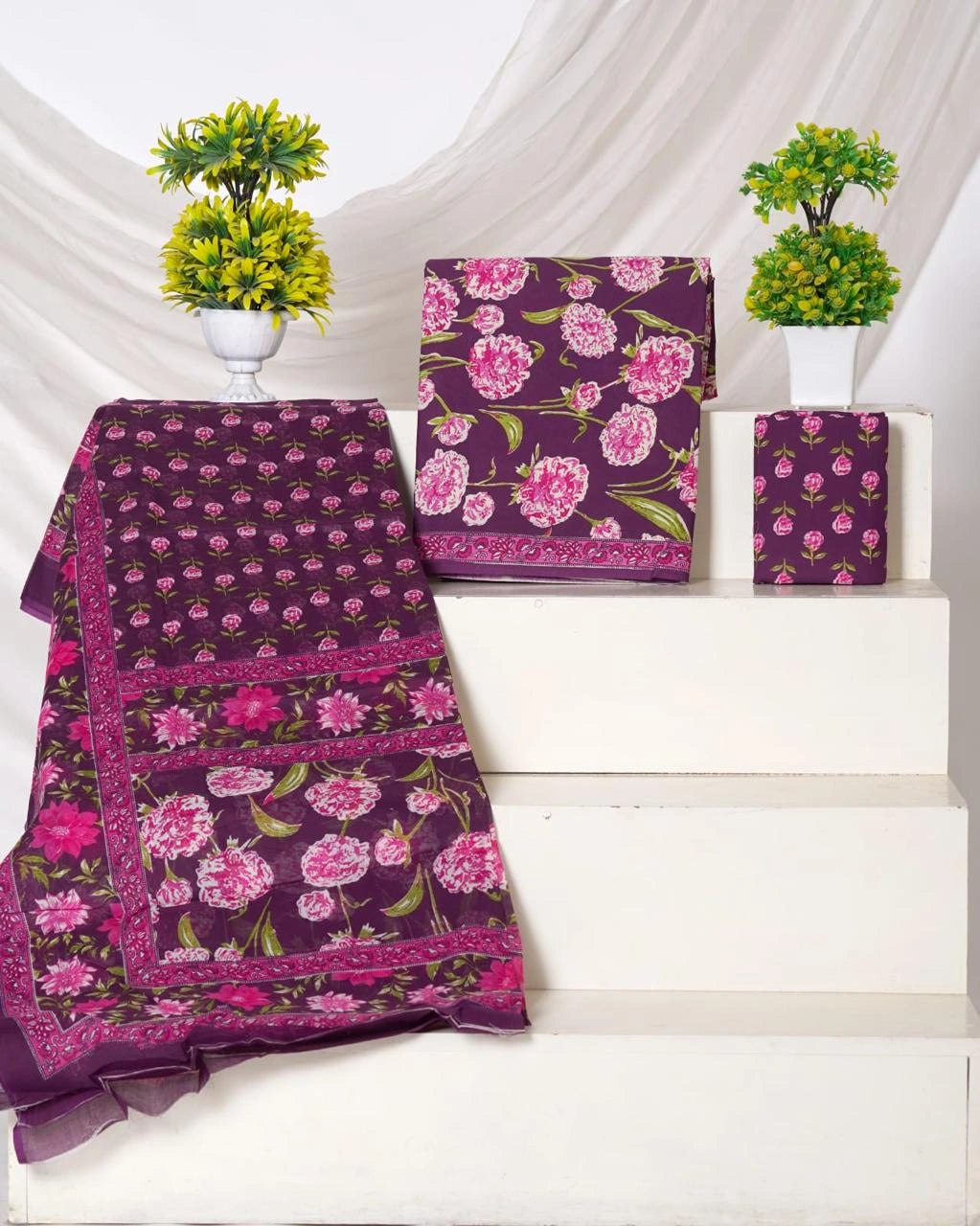 Eggplant Purple cotton dress material