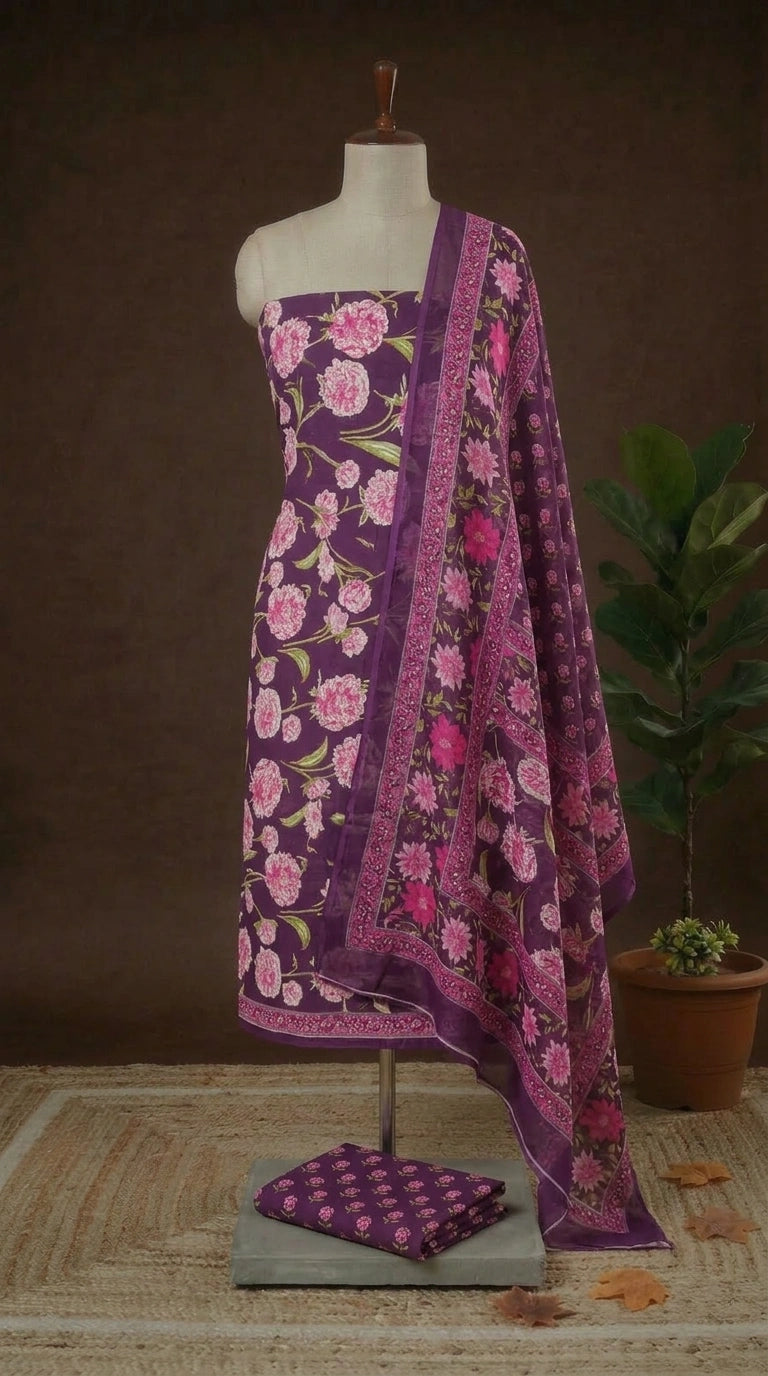 Eggplant Purple cotton dress material