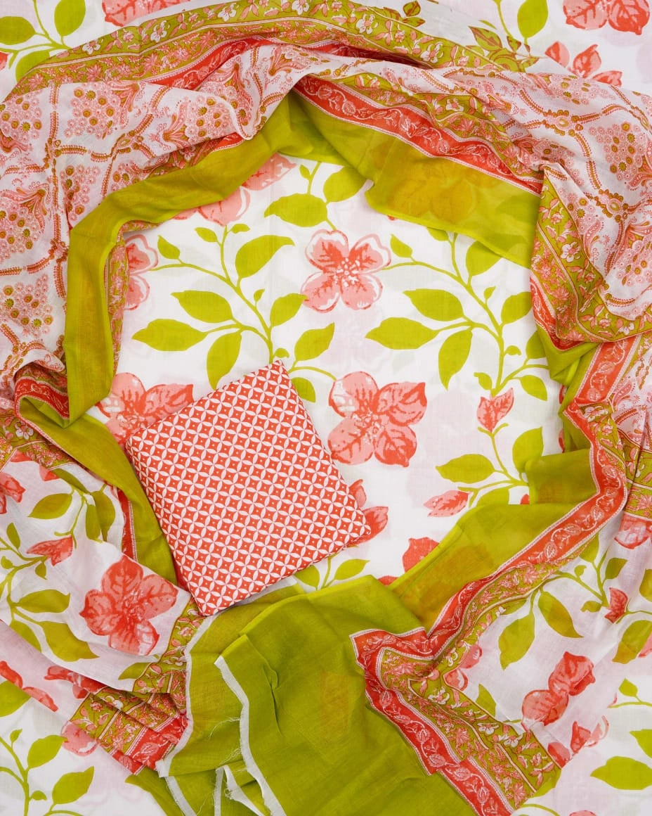 Pure White cotton dress material  1