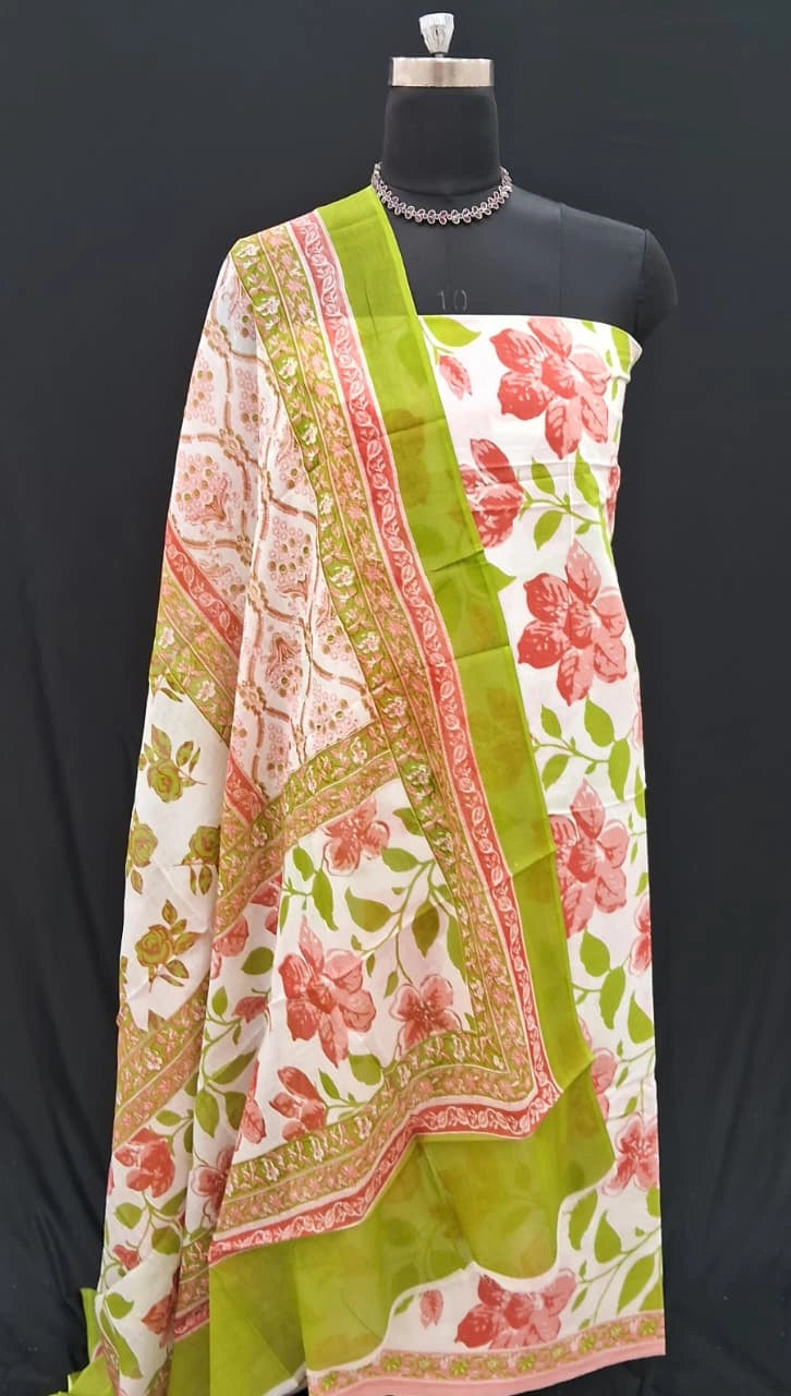 Pure White cotton dress material  online 