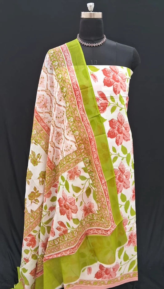 Pure White cotton dress material  online 