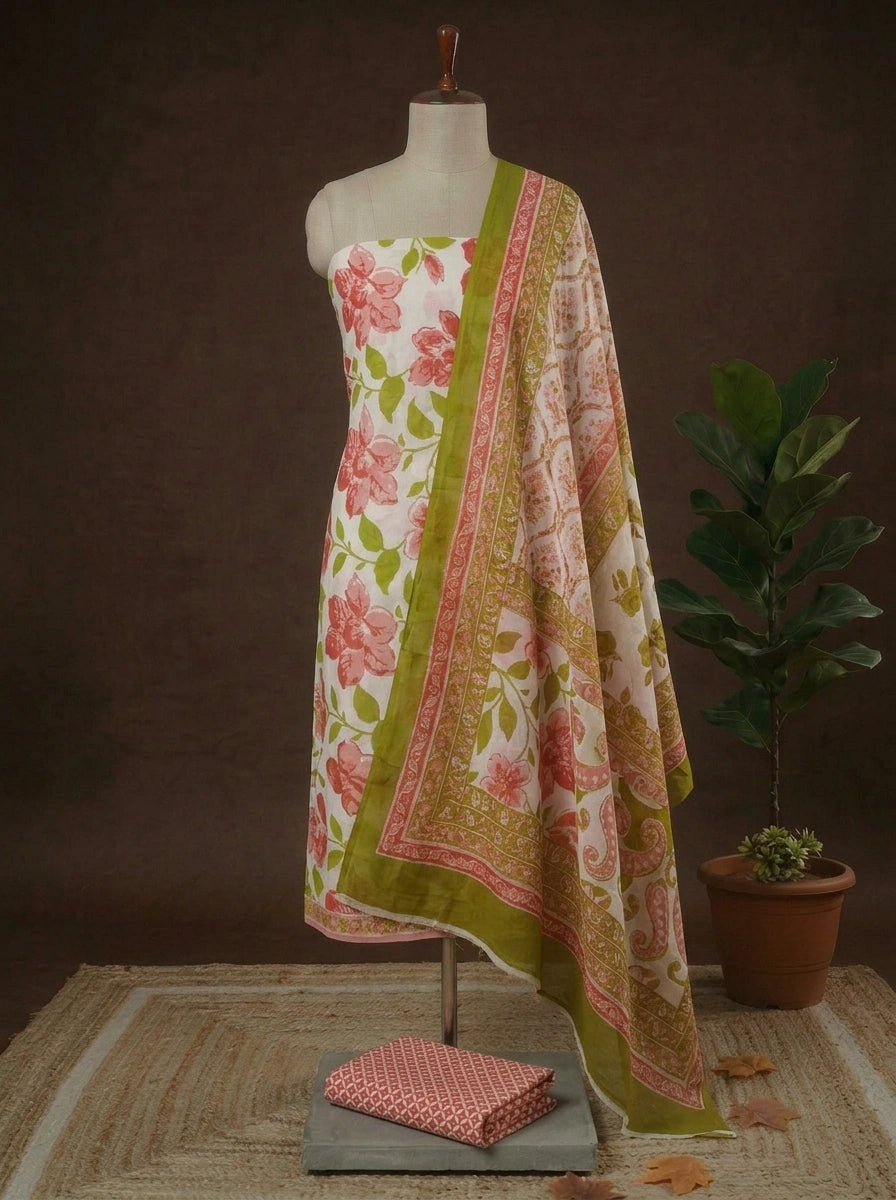 Pure White cotton dress material  online 