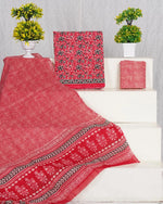 Tomato Red Cotton Dress Material with Black & White Floral Prints1