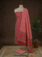 Tomato red Tomato Red Cotton Dress Material with Black & White Floral Prints