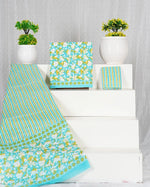Sky blue with white and mehandi green cotton dress material