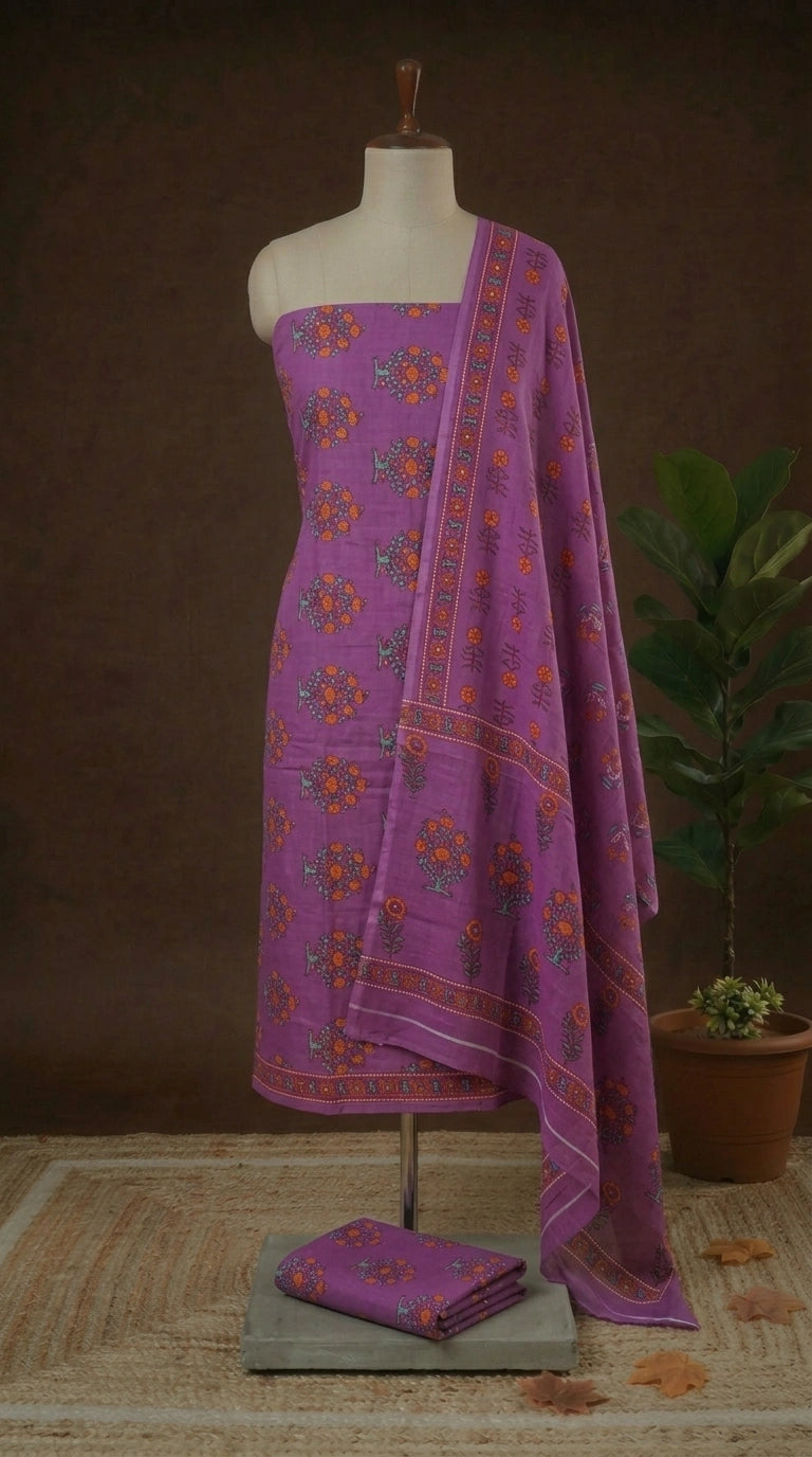 Buy Mauve Purple cotton dress material online 