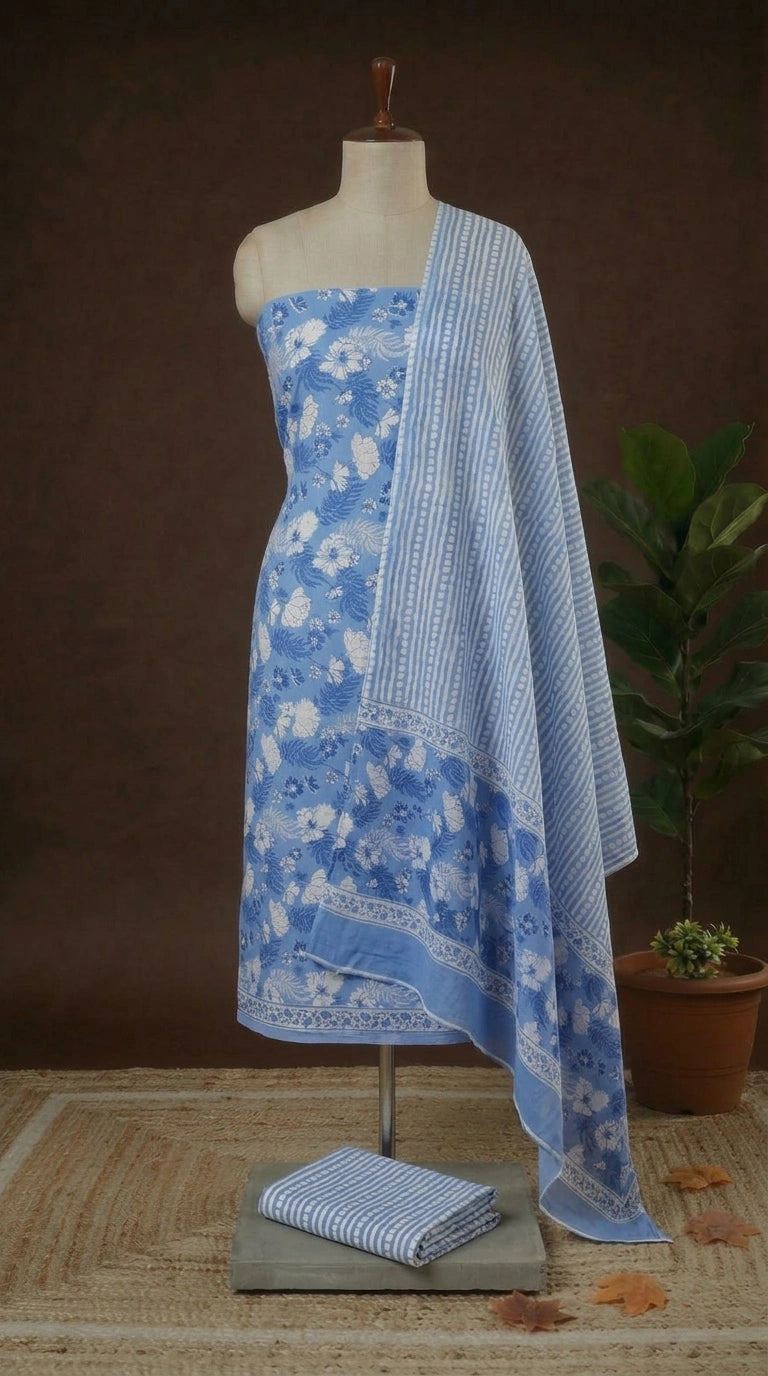Premium Baby Blue Cotton Dress Material online 
