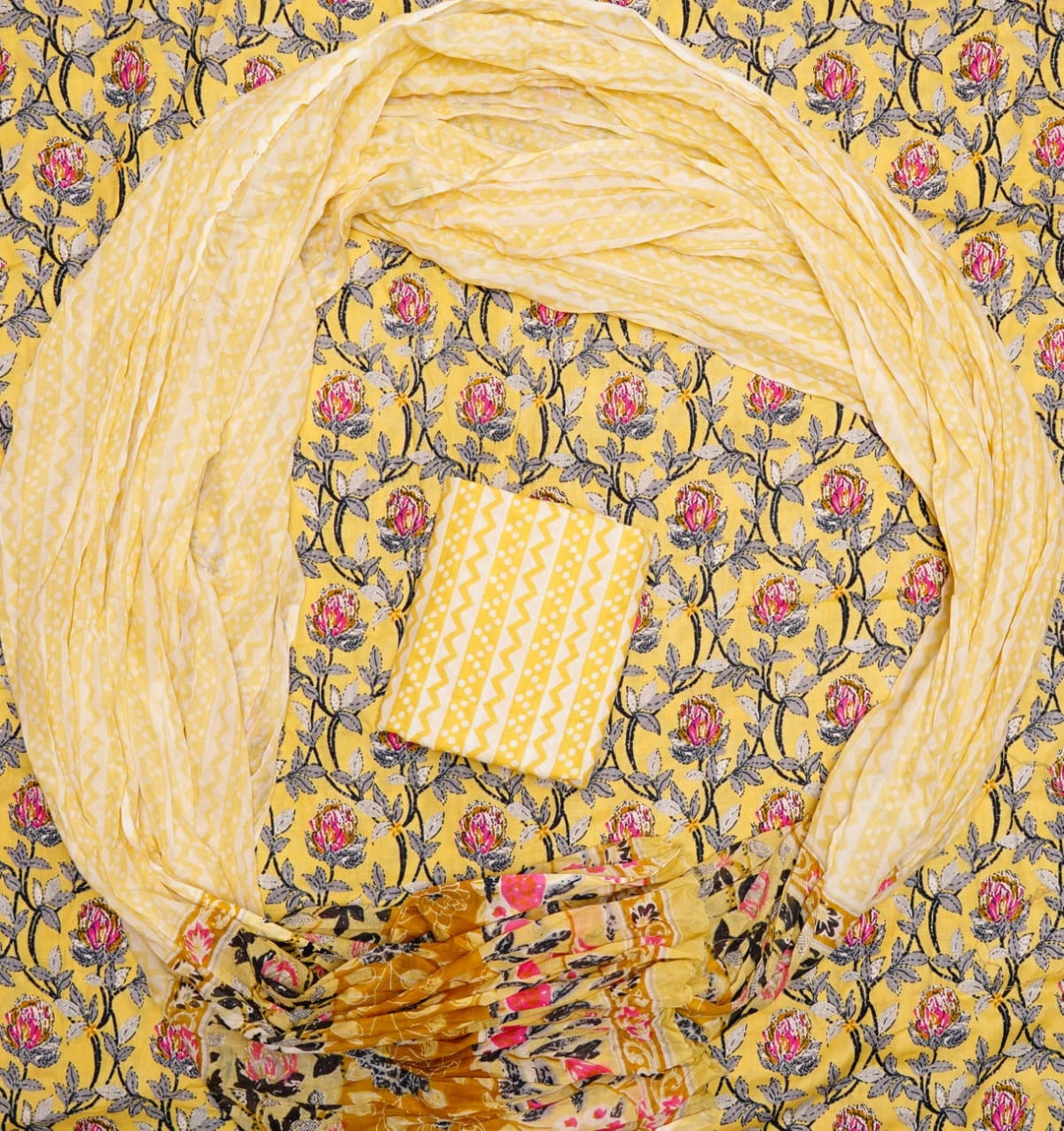 Light yellow cotton dress material