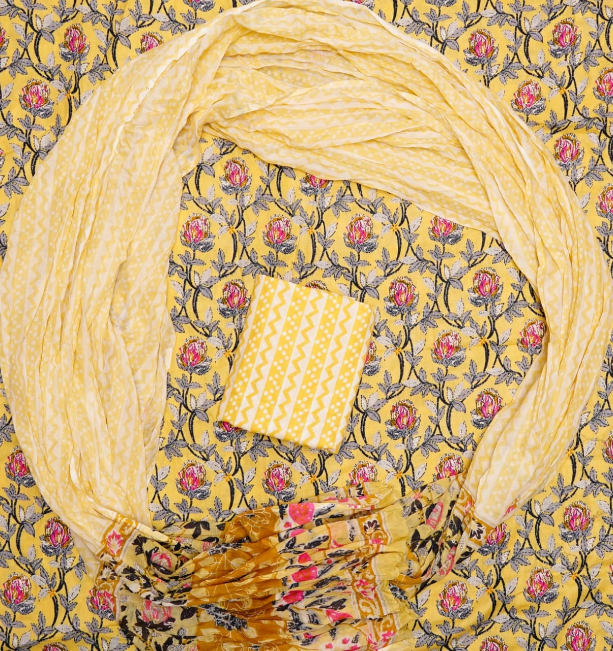 Light yellow cotton dress material