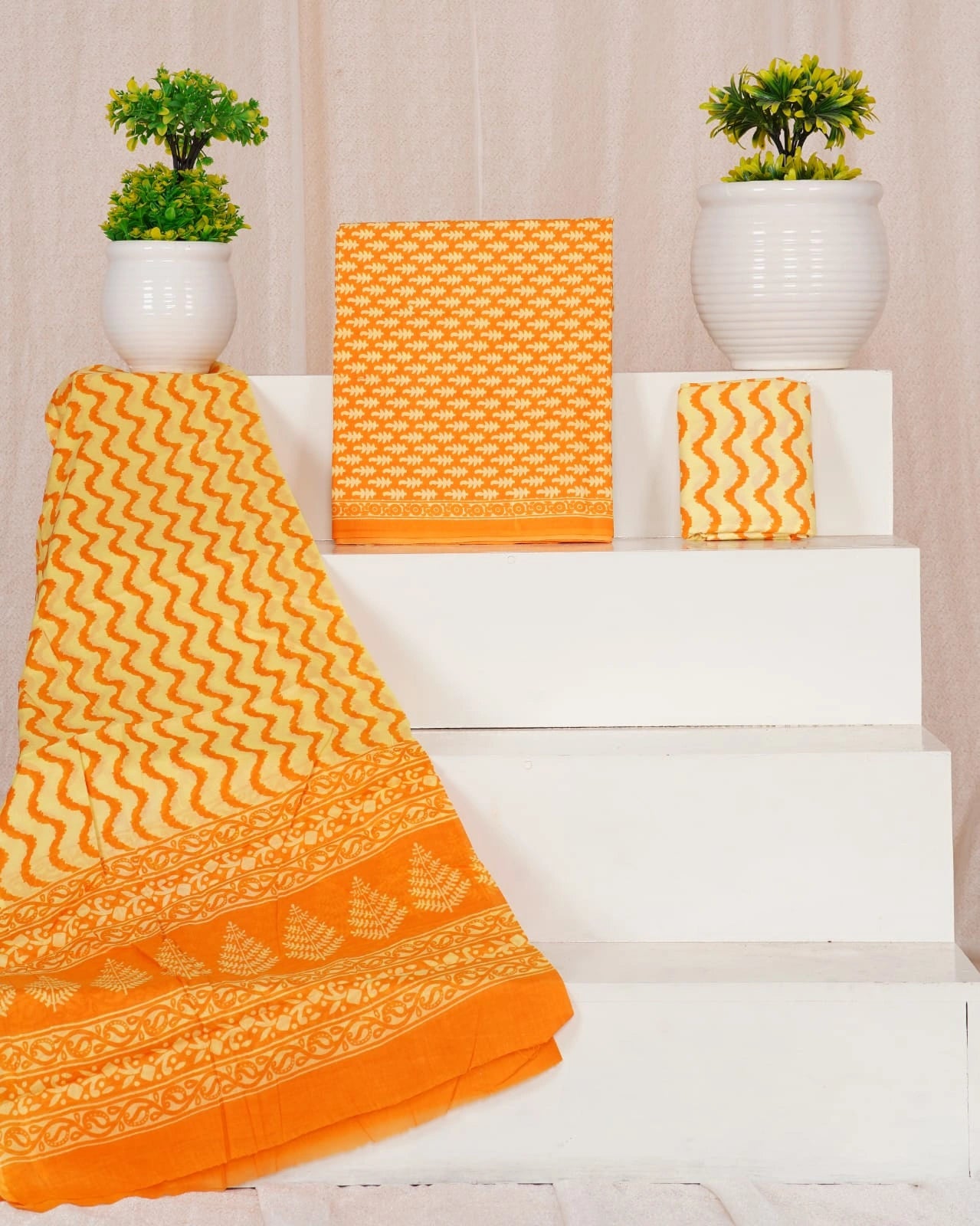 Mustard yellow cotton dress material