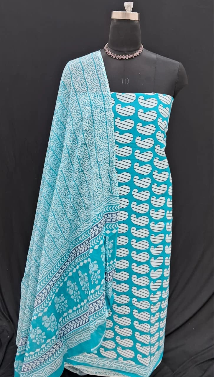 Sky blue cotton dress material