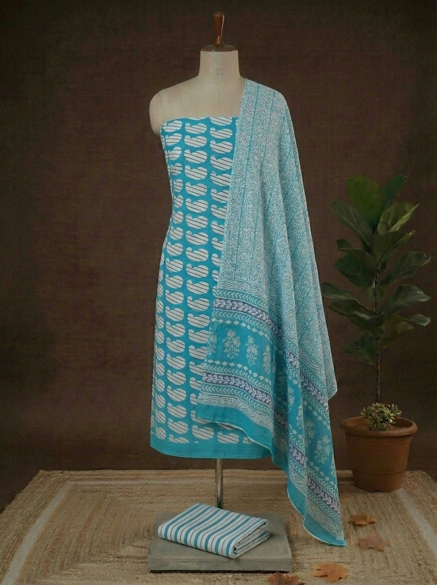 Sky blue cotton dress material
