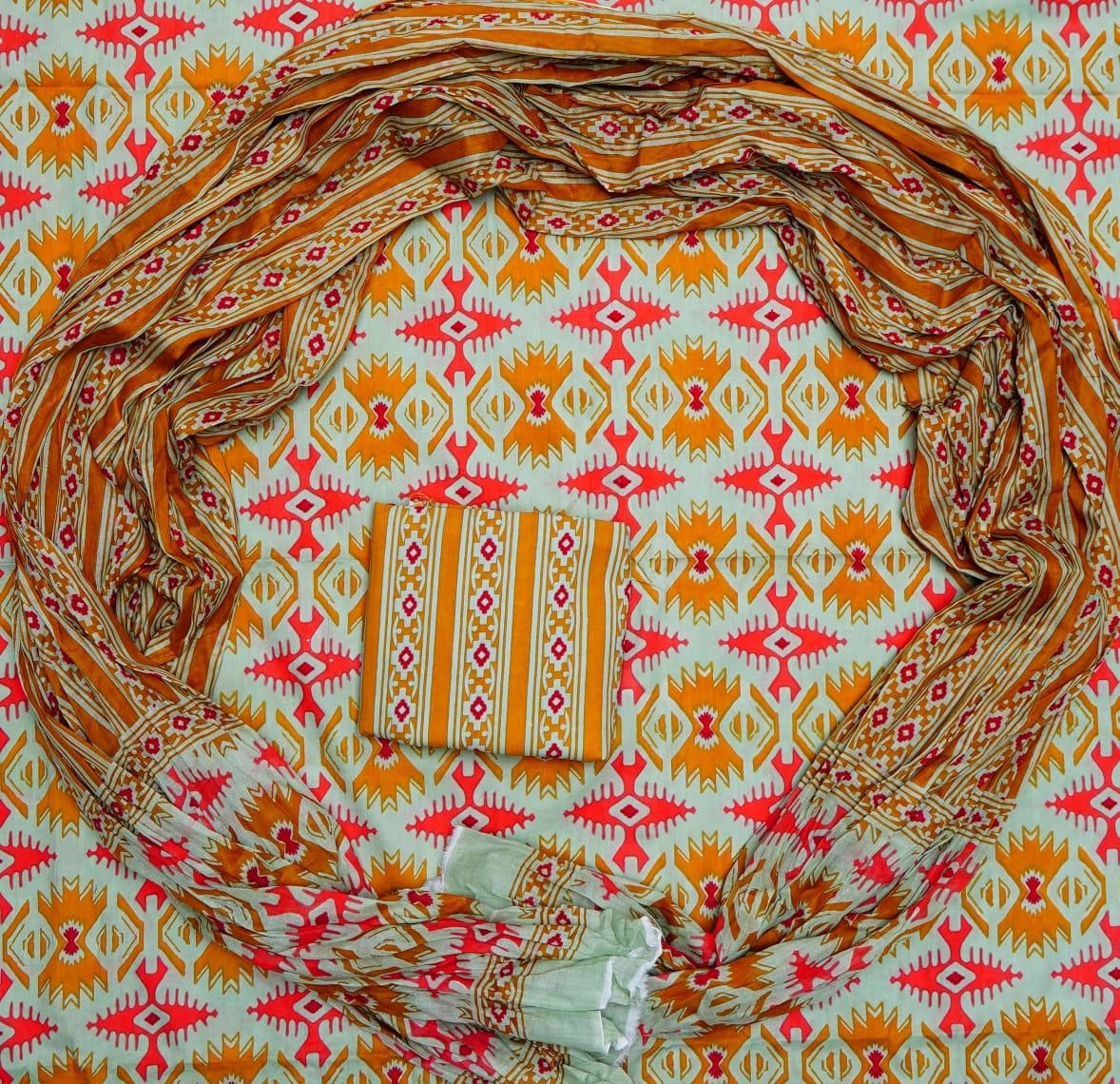 Light pista green cotton dress material online