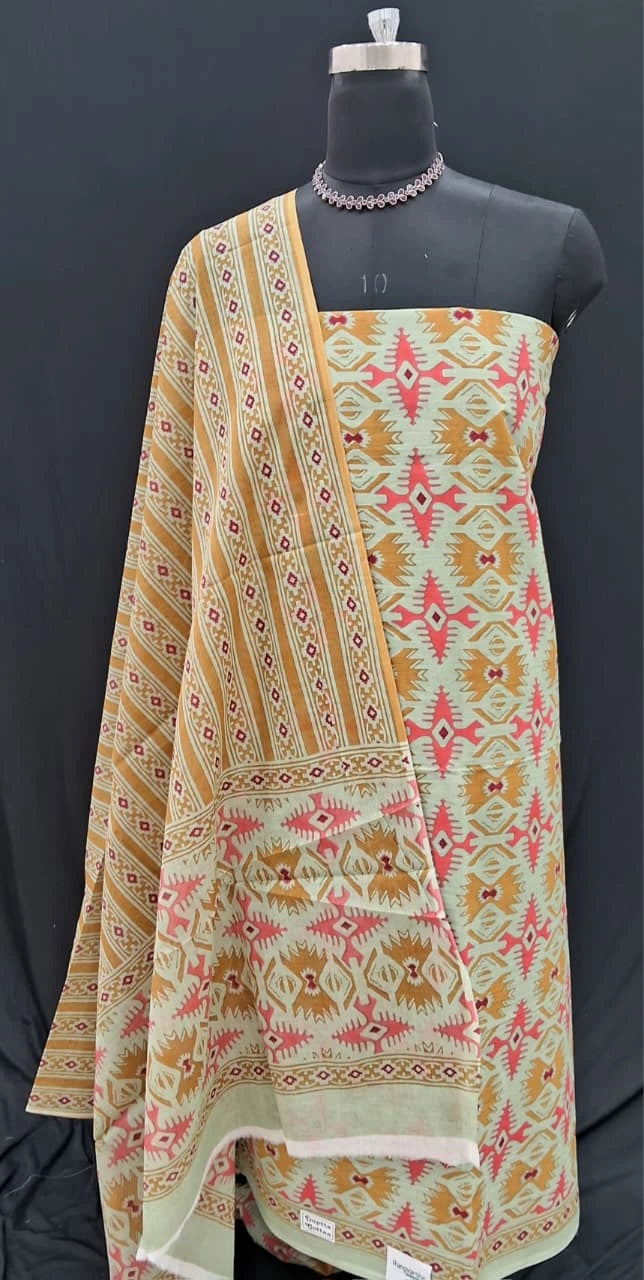 Light pista green cotton dress material