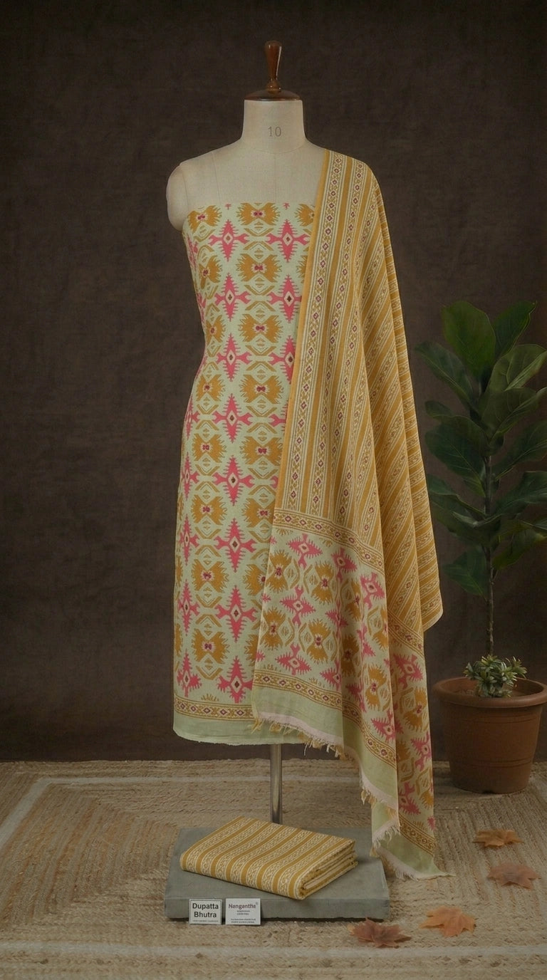 Light pista green cotton dress material