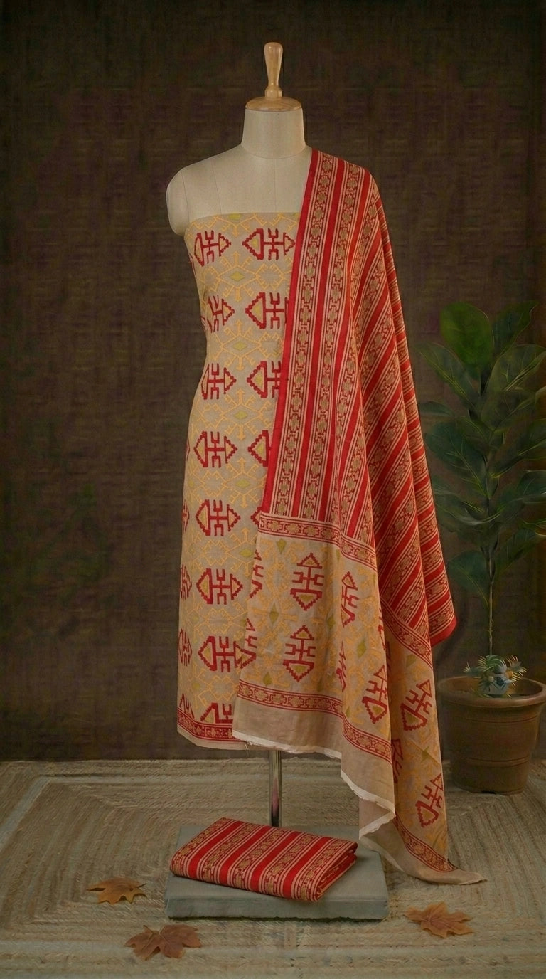 pure Light beige cotton dress material online 