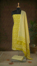 Olive green cotton dress material with white floral prints online