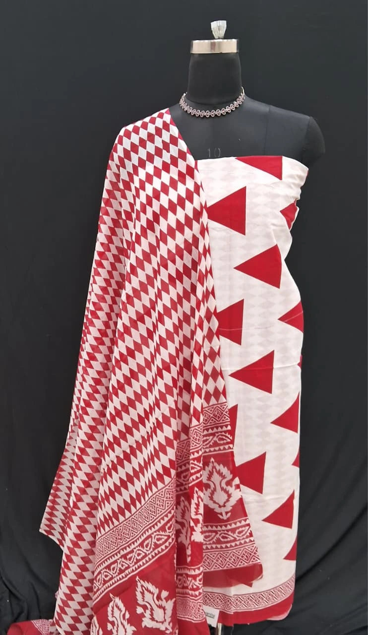 Pure Essence White Cotton Dress Material Online 