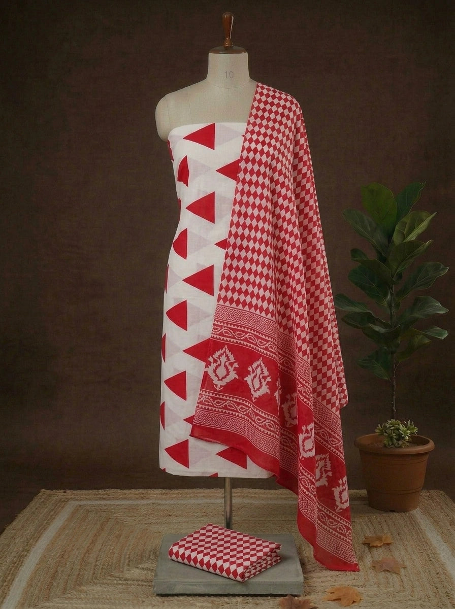 Pure Essence White Cotton Dress Material Online 