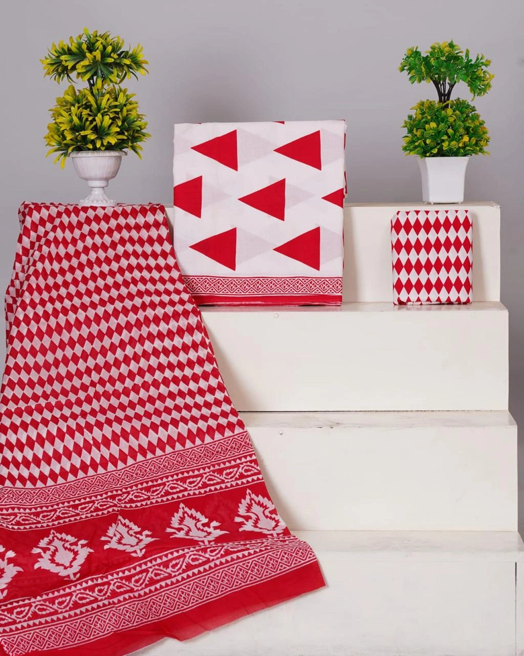 Pure Essence White Cotton Dress Material 