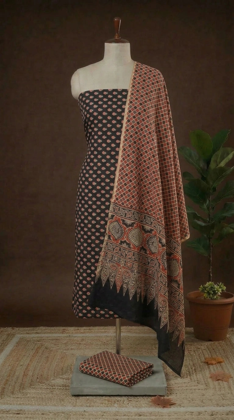 Buy Pure Classic Black Cotton dress material online 
