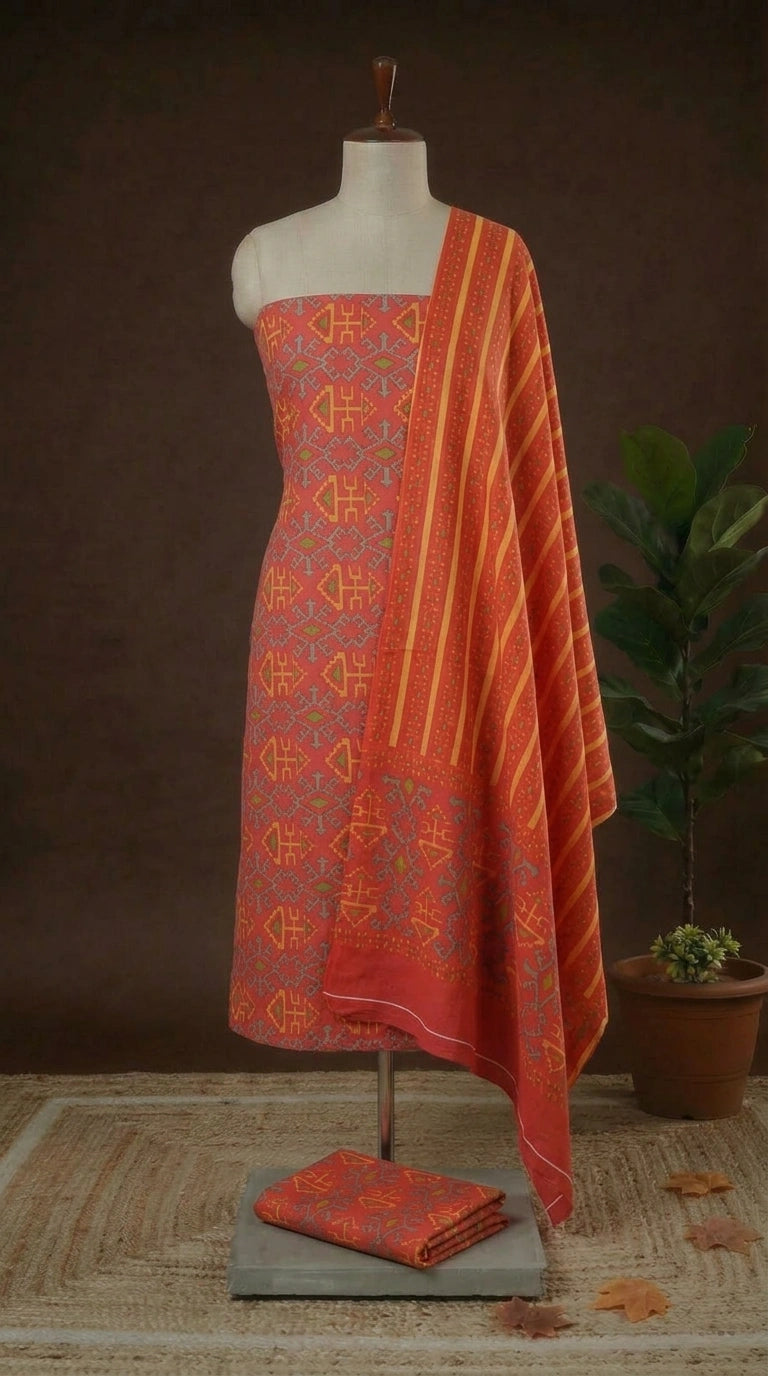 Dark peach, Pure cotton dress material online at the best price 
