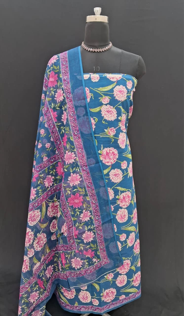 Buy Royal blue cotton dress material online 