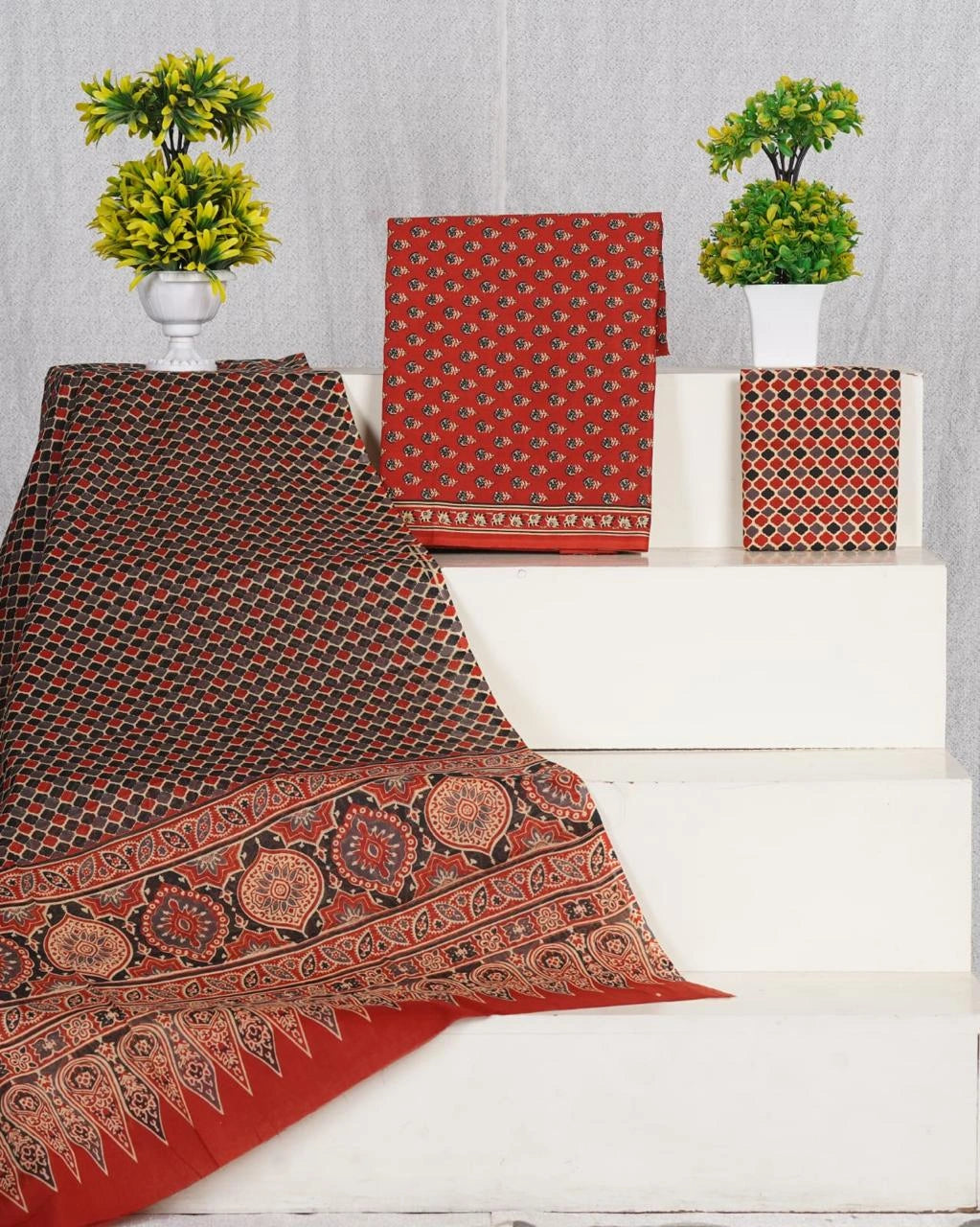 Rust red cotton dress material