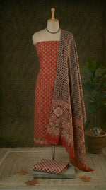 Pure Rust red cotton dress material online