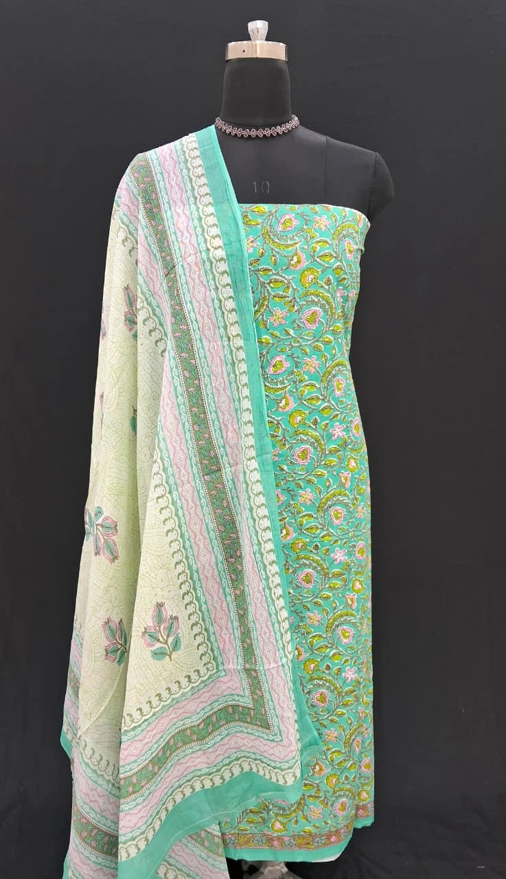 Shop Pure Marine blue cotton dress material online at best prices 