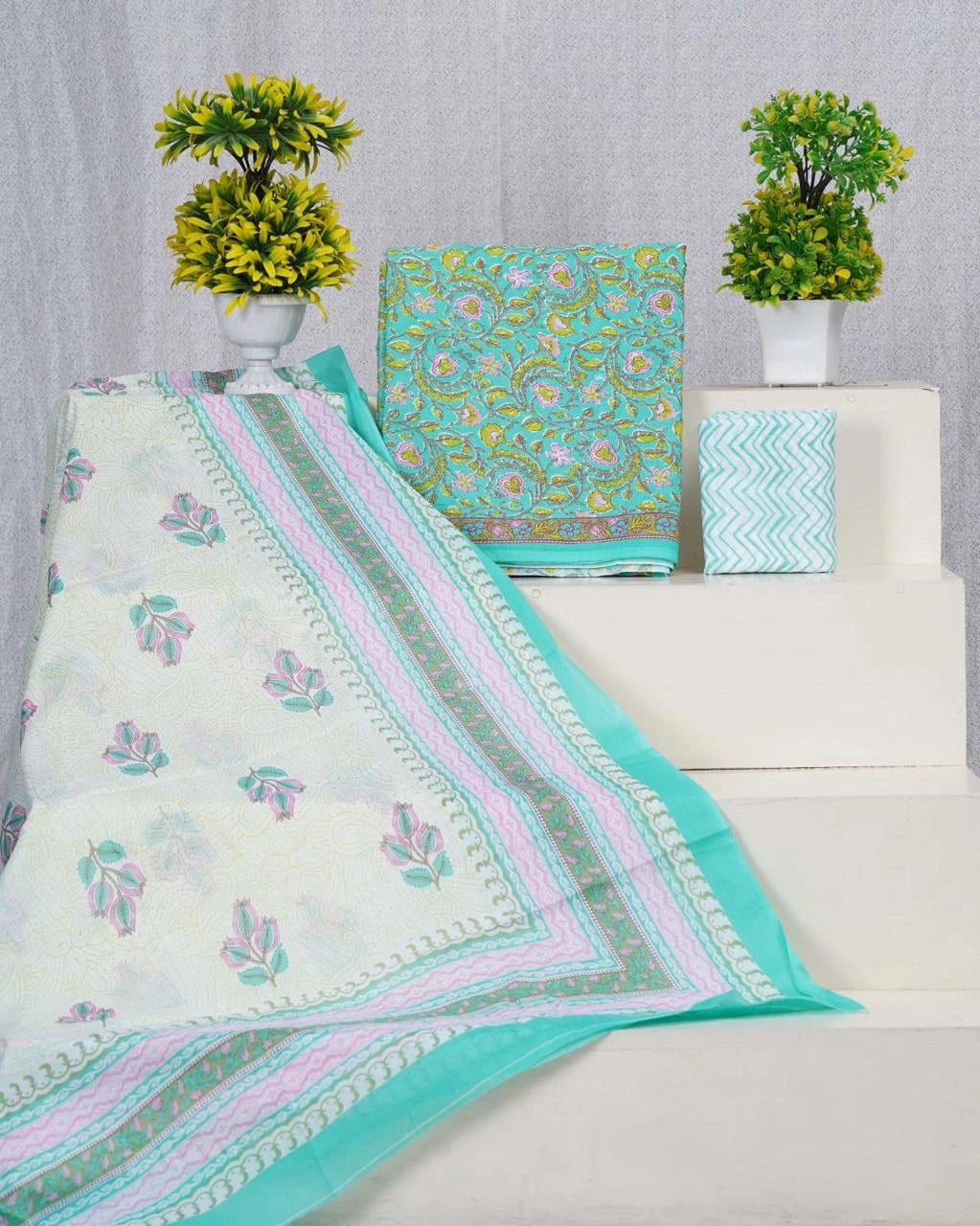 Marine blue cotton dress material