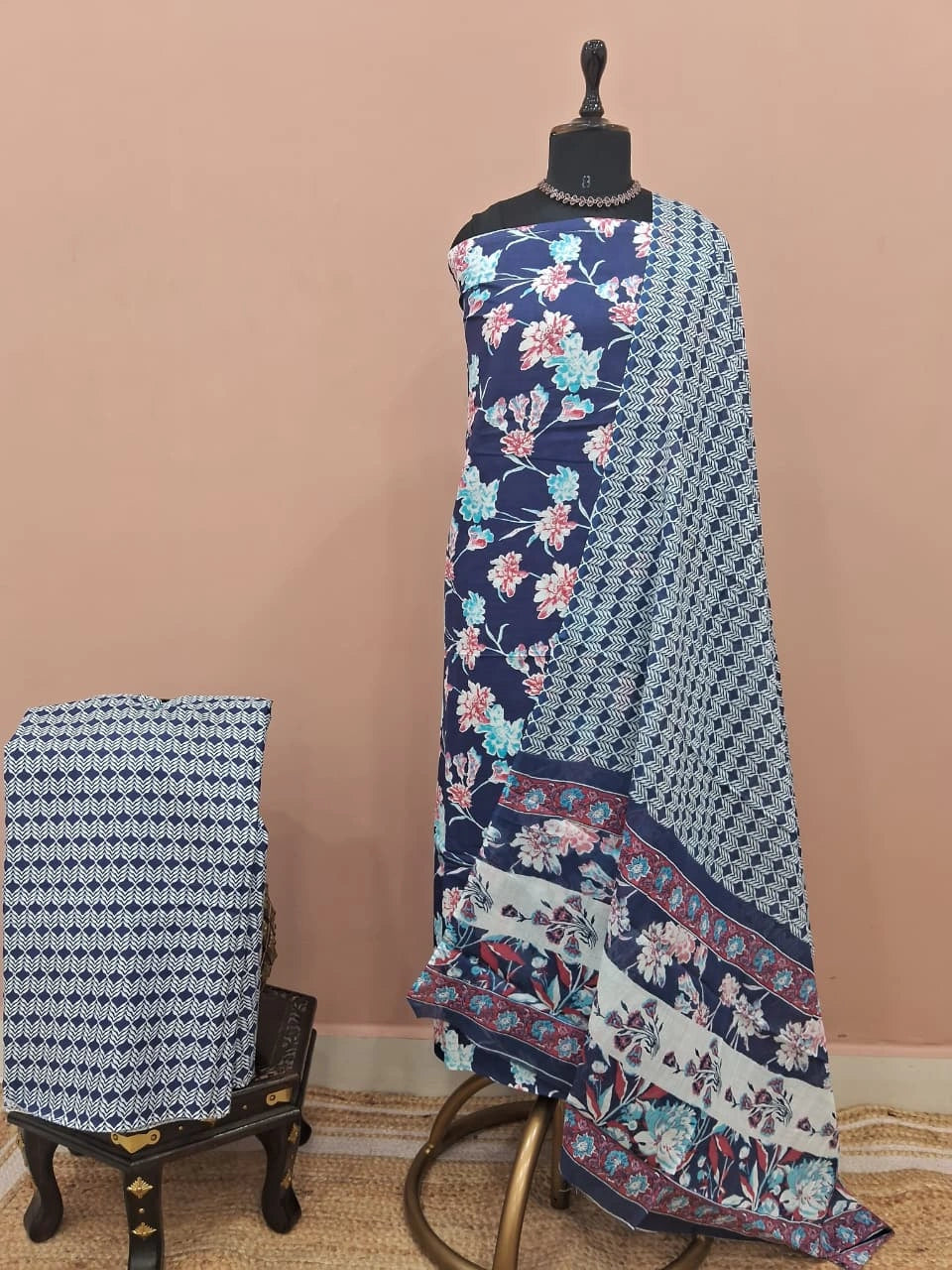 Navy Blue Cotton Dress Material