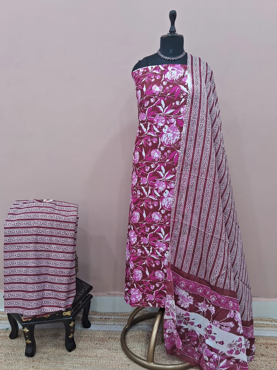 Maroon Cotton Dress Material 