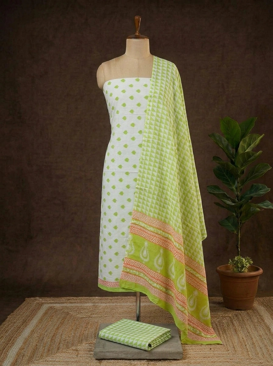 White Cotton Dress Material