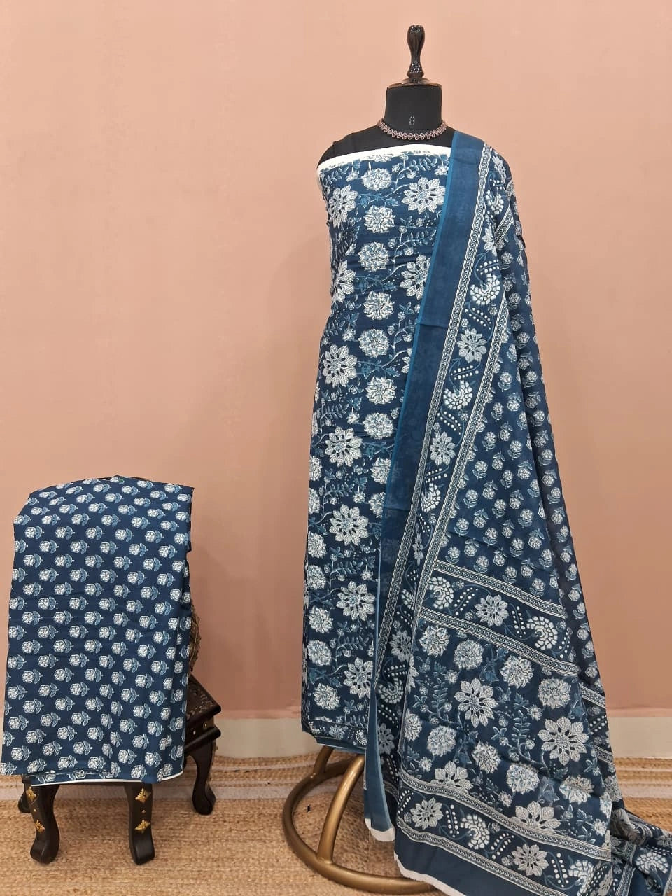 Blue Cotton Dress Material 