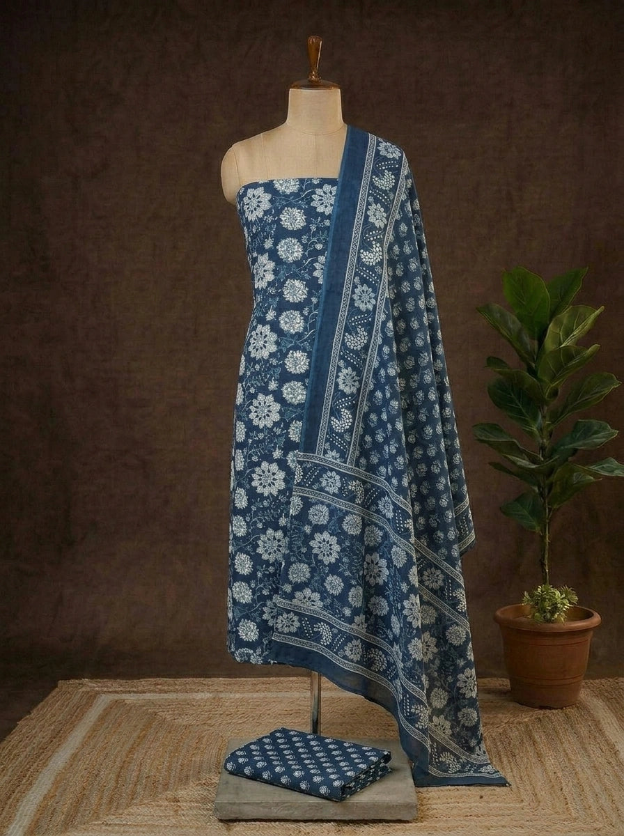 Blue Cotton Dress Material