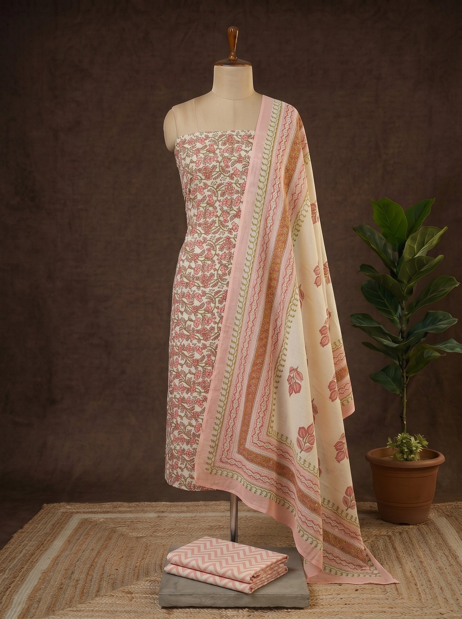 Cream Cotton Dress Material