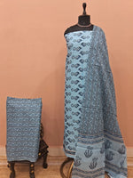 Metal Grey Cotton Dress Material 