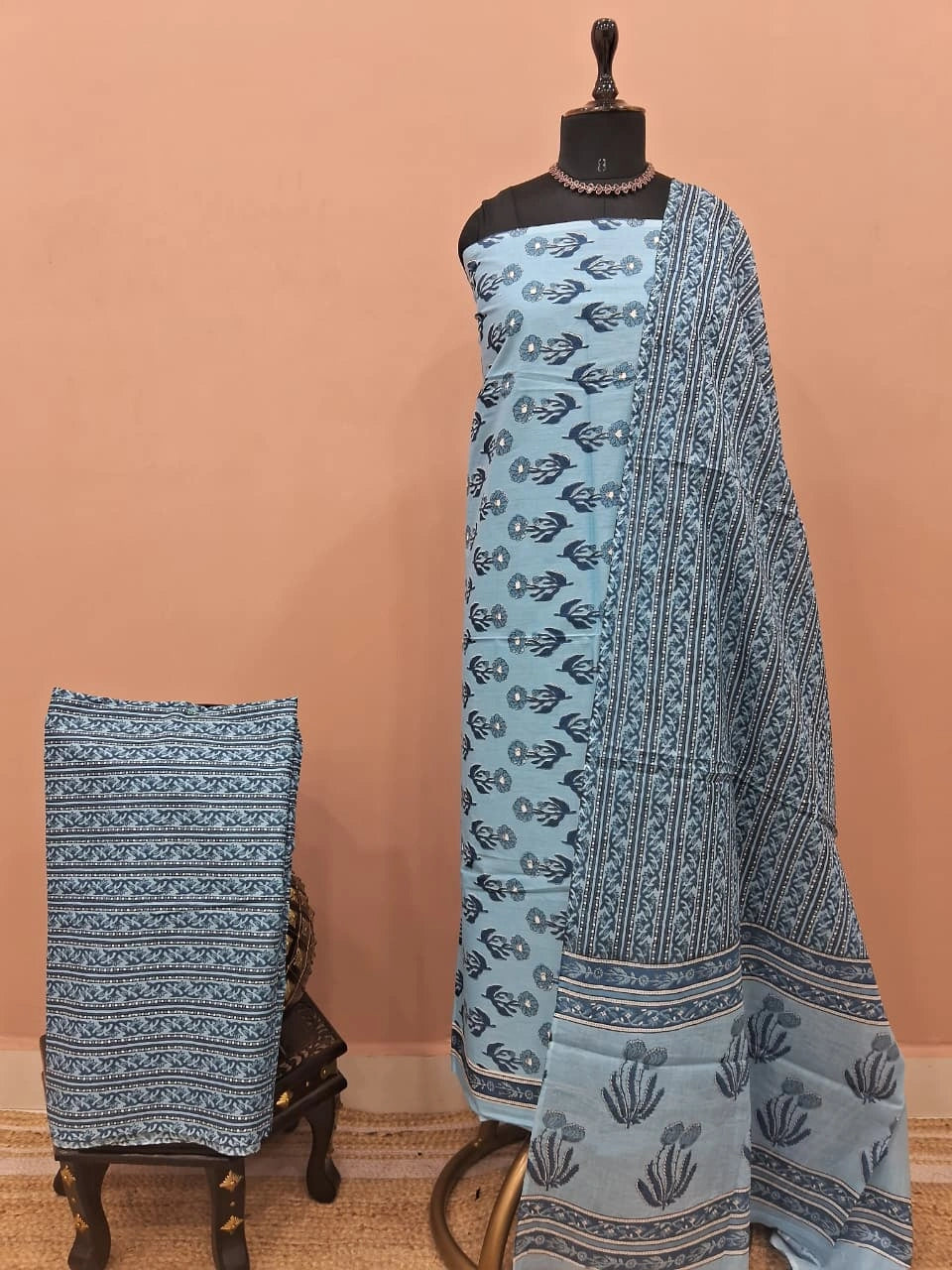 Metal Grey Cotton Dress Material 