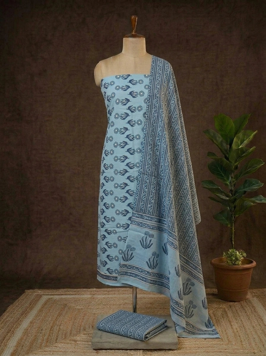 Metal Grey Cotton Dress Material