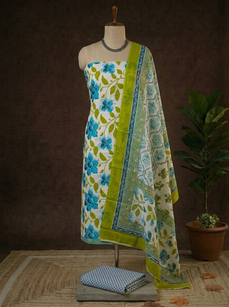 White Pure Cotton Dress Material