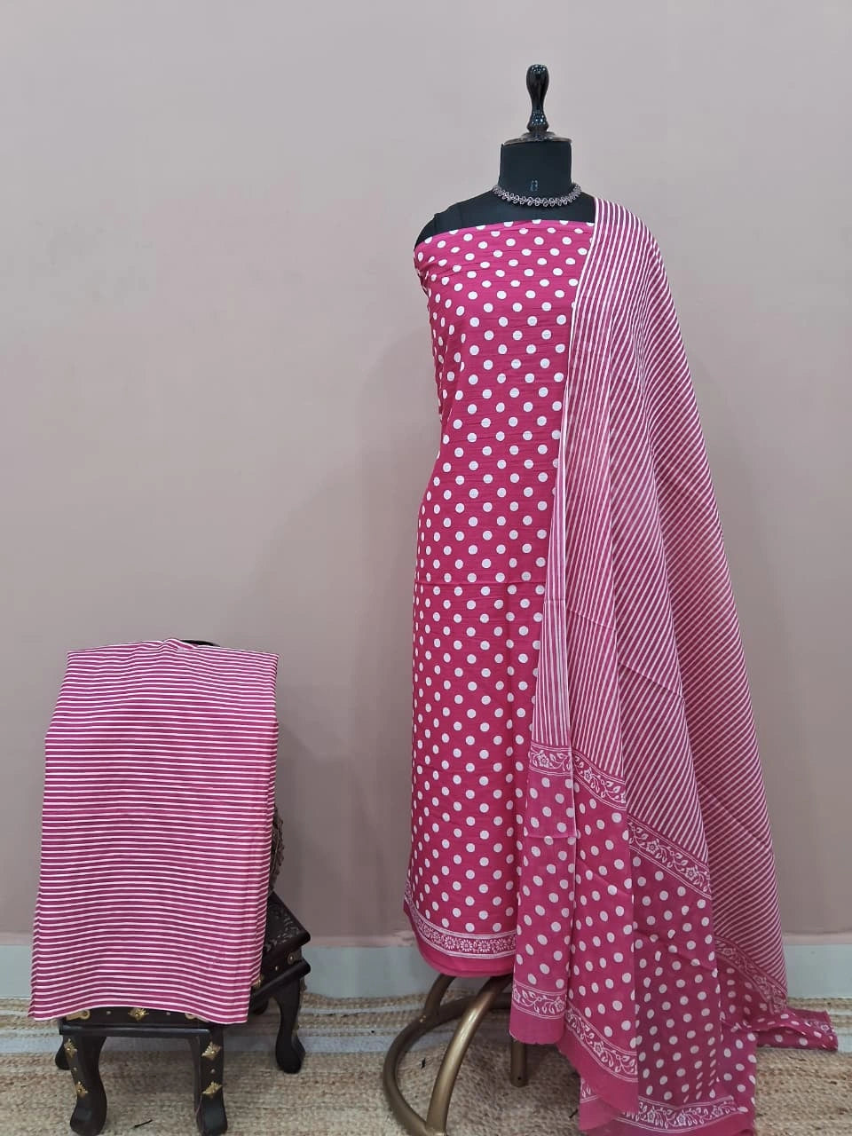 Rani Pink Cotton Dress Material 