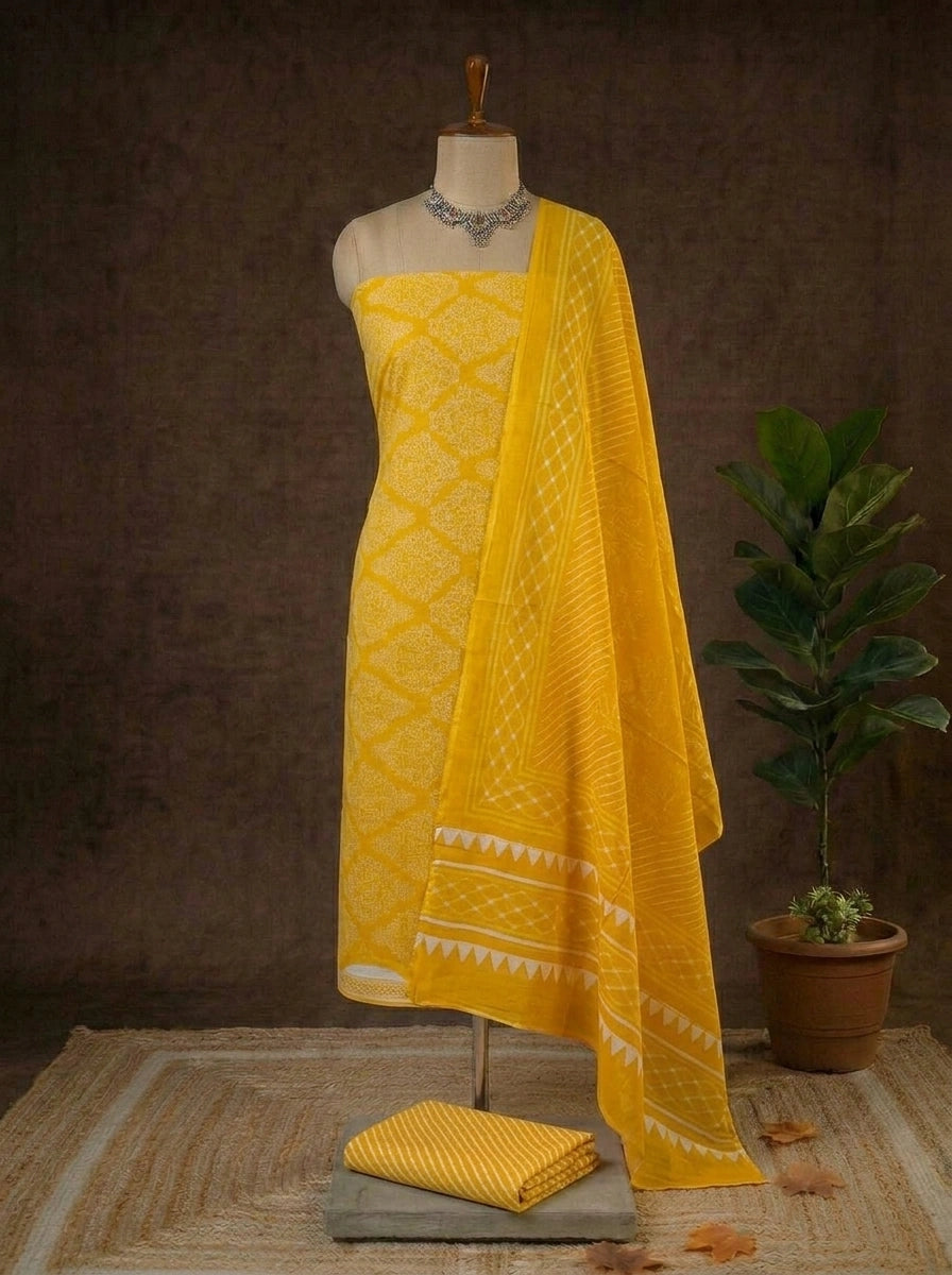 Mango Yellow Cotton Dress Material